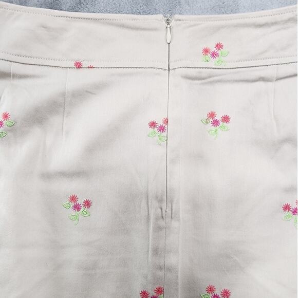 Vintage 90s Pendleton Skirt Womens 8 Tan Khaki Embroidered Flowers Pencil Preppy - Picture 4 of 10